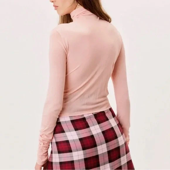 For Love and Lemons Pink Sadie Turtleneck Ruched Sleeve Top XS NEW NWT - Picture 2 of 4